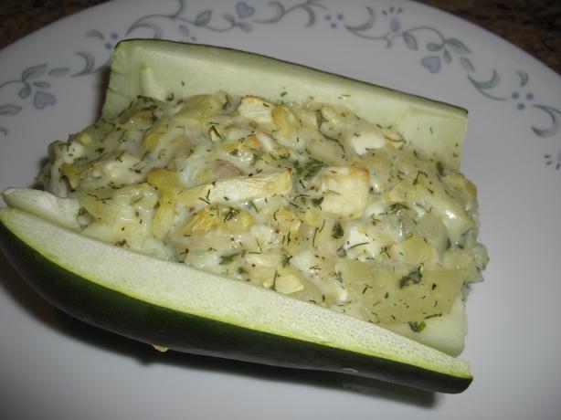 Moosewood Stuffed Zucchini. Photo by Marz