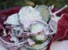 Creamy Cucumber & Sweet Onion Salad W/Dill Horseradish Dress. Recipe by Mom2Rose