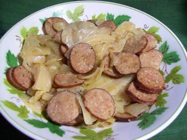 Kielbasa, Cabbage, and Onions (Low-Carb Slow Cooker Crock Pot). Photo by Chef shapeweaver &copy;