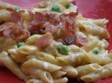 Quick Four Cheese Pasta With Bacon and Peas. Photo by mydesigirl