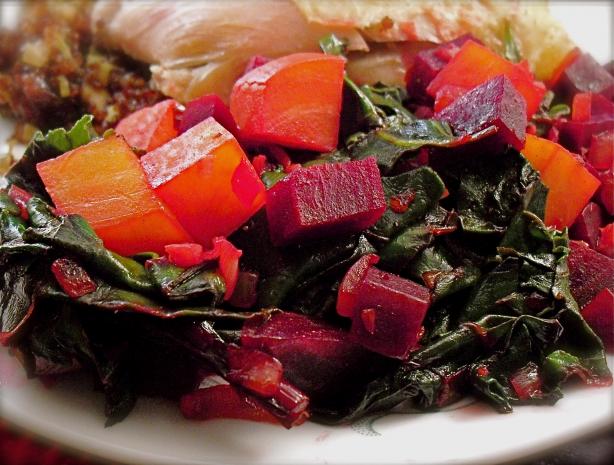 Roasted Beets and Sauteed Beet Greens. Photo by PaulaG