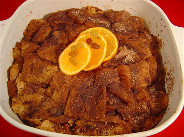 Raisin Bread Pudding With Apple-Molasses Sauce. Photo by :(