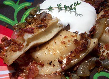 Pierogies With Bacon, Sauteed Onion and Sour Cream. Photo by diner524