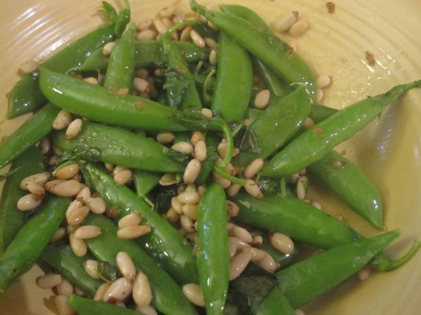 Sugar Snap Peas With Pine Nuts. Photo by mary winecoff