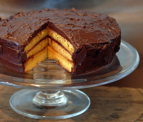 Vanilla Torte With Raspberry Filling and Chocolate Frosting. Photo by Elana's Pantry