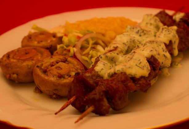 Cajun Lamb Skewers & Sour Cream Dressing. Photo by Peter J