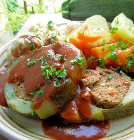 Harvest Festival -  English Baked Stuffed Autumn Marrow/Zucchini. Photo by French Tart