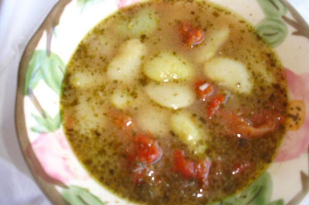 Butter Bean, Sun-Dried Tomato & Pesto Soup. Photo by BakinBaby