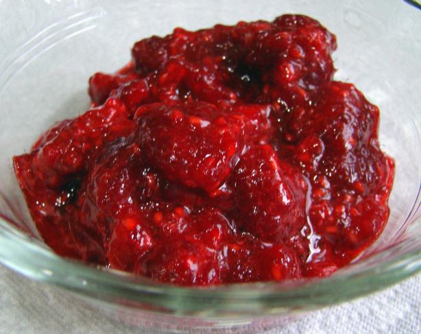 Fresh Raspberry Sauce, Easy!  Pleasy!  Sugar Free.. Photo by Derf