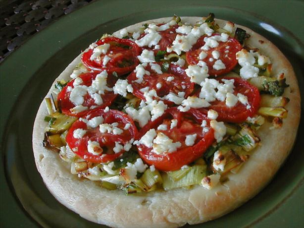 Leek, Tomato, Goat Cheese Pizza. Photo by ms_bold
