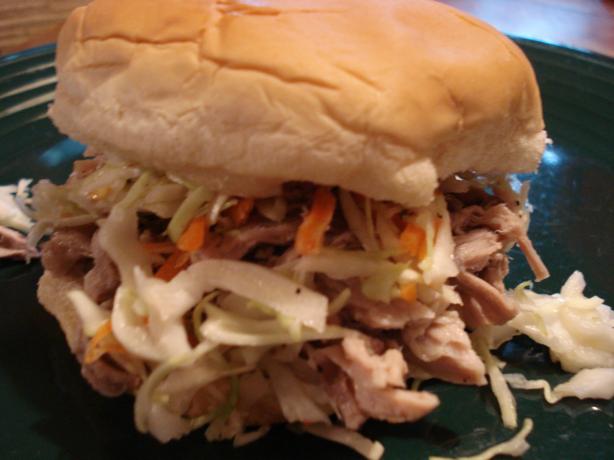 North Carolina-Style Pulled Pork Sandwiches and Coleslaw. Photo by Kim D.