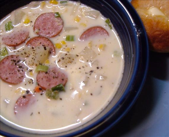 30 Minute Smoked Sausage and Corn Chowder. Photo by newspapergal