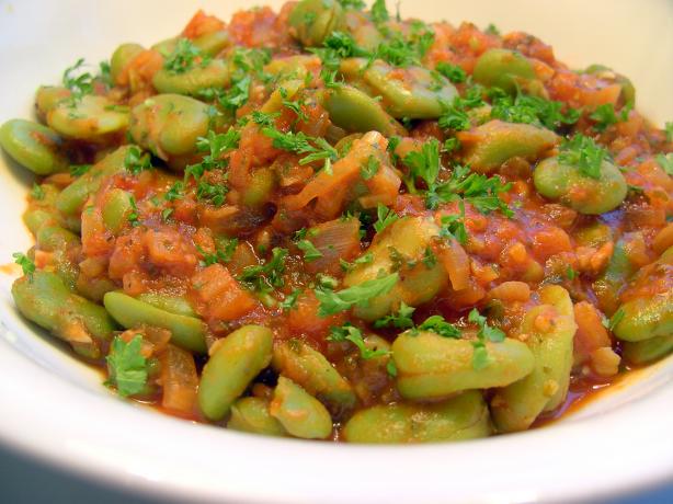 Fava Beans with Tomato Garlic Sauce. Photo by JustJanS