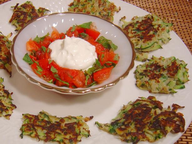 Zucchini and Sumac Fritters With Tomato and Mint Salsa. Photo by :(