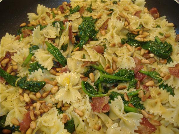 Spinach, Bacon and Pine Nut Pasta. Photo by vivmom