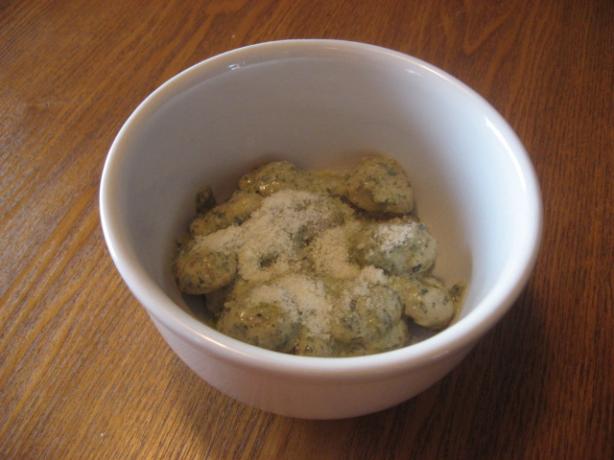 Potato Gnocchi in Pesto Cream Sauce. Photo by Jennibear