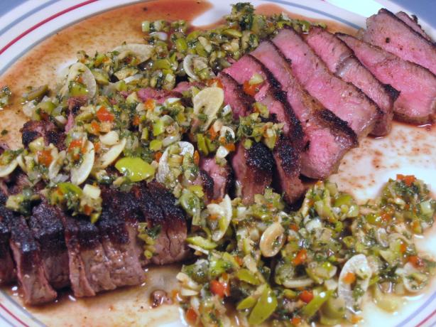 New York Strip Steak With Kalamata-Olive Chimichurri. Photo by Papa D