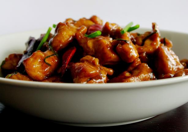 Smoky Hot Chicken Stir-Fried With Dried Red Chillies and Green G. Photo by AmandaInOz