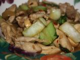 Ginger-Sesame Chicken With Bok Choy, Onion and Mushrooms