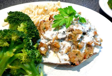 Italian Sausage Stuffed Portobello Mushrooms With Herb Parmesan. Photo by Mikekey