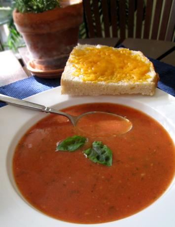 Homemade Tomato-Basil Soup with Cheese Toasts. Photo by Caroline Cooks