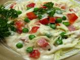 Raw Alfredo Zucchini With Peas & Peppers