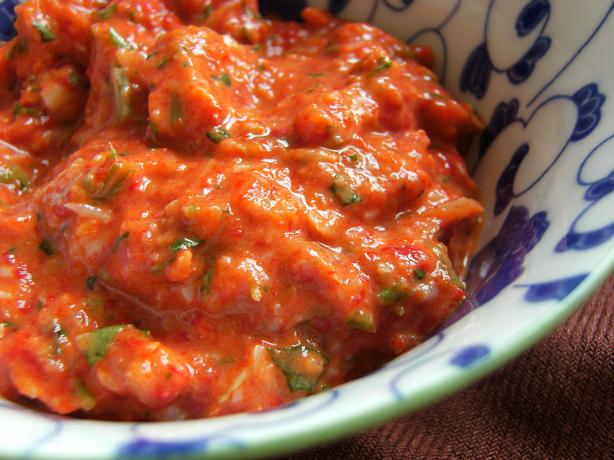 Low Fat Roasted Red Pepper Pesto. Photo by Lalaloula
