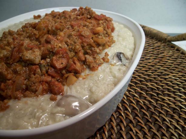 Mushroom Risotto With Italian Sausage Sauce. Photo by TheGrumpyChef