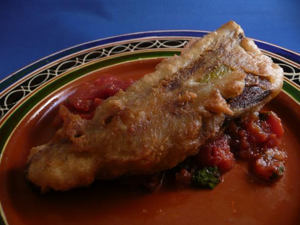 Beer Battered Chiles Rellenos With Warm Chipotle Salsa. Photo by cookiedog