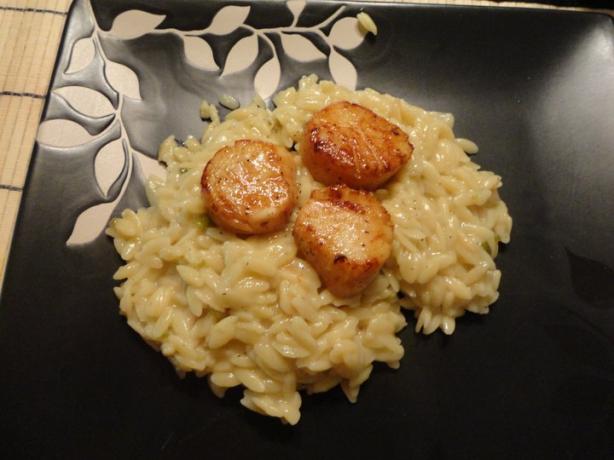 Seared Scallops or Shrimp With Orzo Risotto. Photo by Rosinda