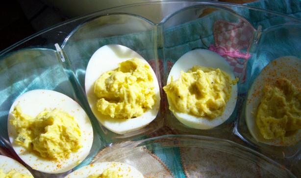 Grand Ma-Ma's Deviled Eggs (No Mayo!!). Photo by kittycatmom