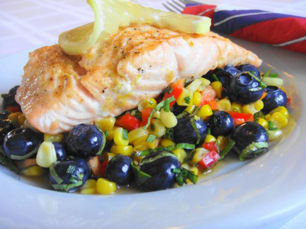 Lemon Grilled Salmon With Corn Salad. Photo by Lori Mama