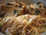 Garlic Basil Chicken With Red Roasted Pepper Alfredo Spaghetti