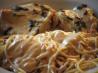 Garlic Basil Chicken With Red Roasted Pepper Alfredo Spaghetti. Recipe by Chef #1147677