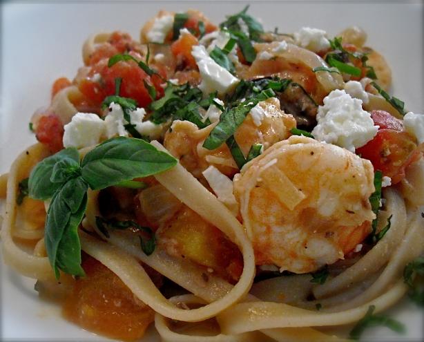Greek Style Pasta With Shrimp and Feta. Photo by PaulaG