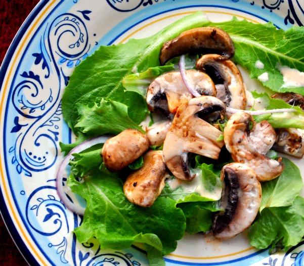 Warm Mushroom & Wilted Spinach Salad. Photo by Andi of Longmeadow Farm