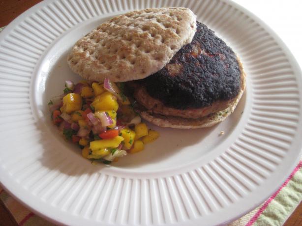 Jamaican Jerk Turkey Burgers With Papaya-Mango Salsa. Photo by magpie diner