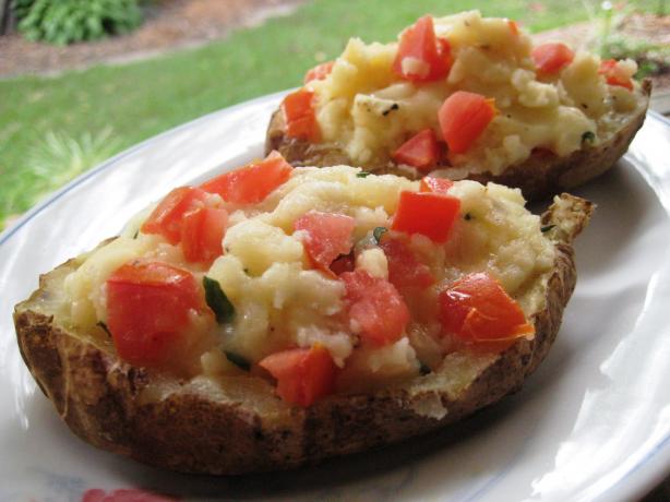 Twice Baked Potatoes With Mozzarella, Tomato and Basil. Photo by gailanng