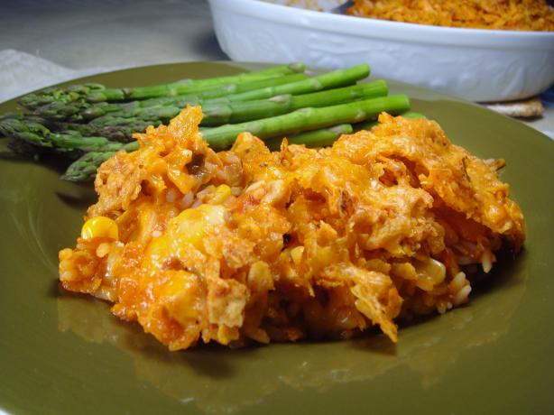 Fajita Chicken and Rice Bake With Nacho Topping. Photo by Lori Mama