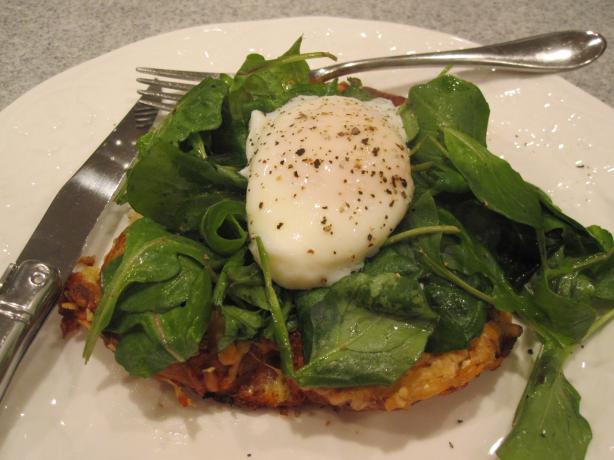 Savory Parmesan Pain Perdu With Poached Eggs and Greens. Photo by Liza at Food.com