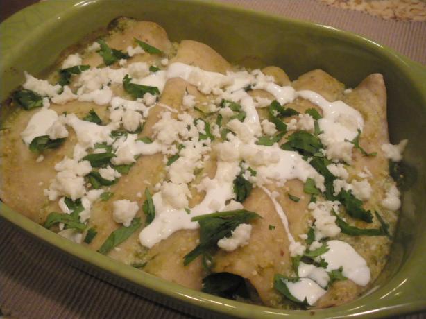 Green Jalapeno and Tomatillo Chicken Enchiladas. Photo by PanNan
