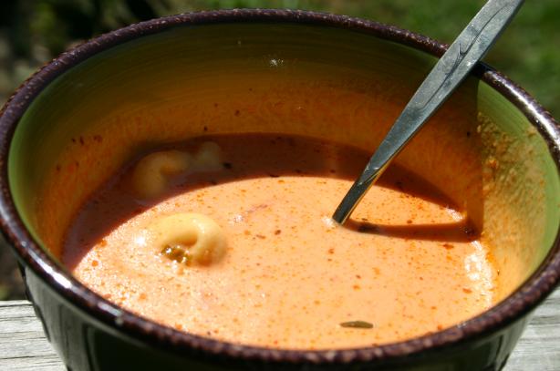 Creamy Tomato, Basil, & Garlic Cheese Tortellini Soup. Photo by my3beachbabes
