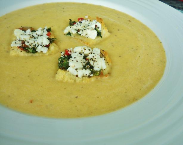 Yellow Tomato Soup With Goat Cheese Croutons. Photo by *Parsley*