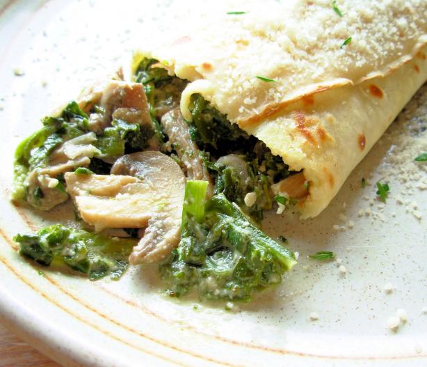 Savory Mushroom, Spinach & Cheese Crepes. Photo by French Tart