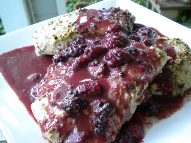 Mustard-Rubbed Pork Loin With Blackberry Mustard Sauce. Photo by Tarteausucre