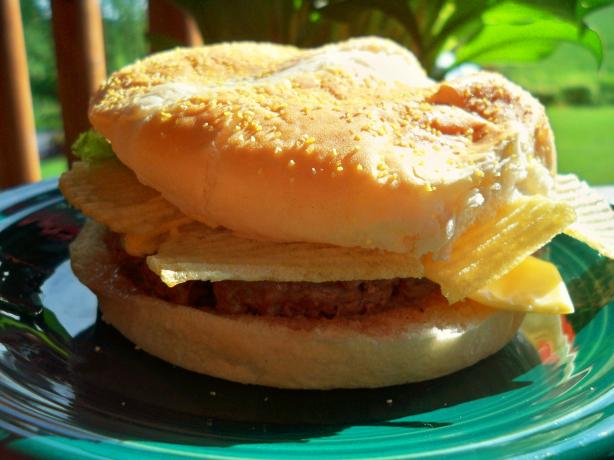 Squashed Burgers and Chips. Photo by Lainey6605