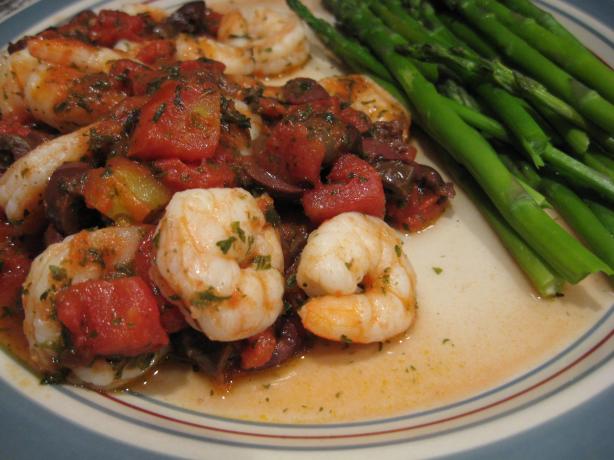 Shrimp With Tomatoes, Olives and Basil. Photo by Papa D