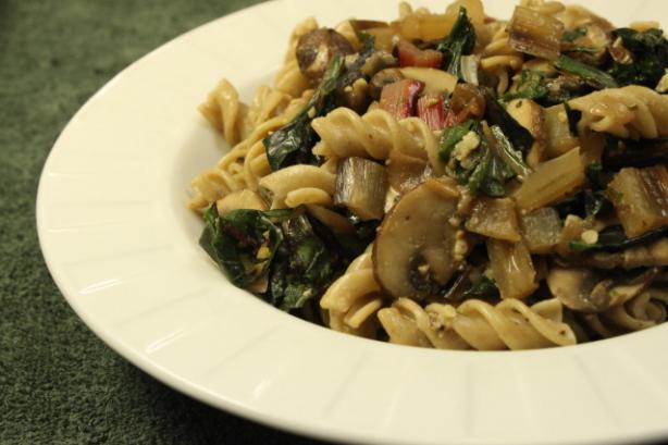 Fusilli With Mushrooms and Chard. Photo by brokenburner