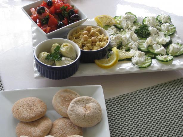 Meze Platter: Hummus, Shrimp Salad, Cucumber Salad. Photo by FrenchBunny