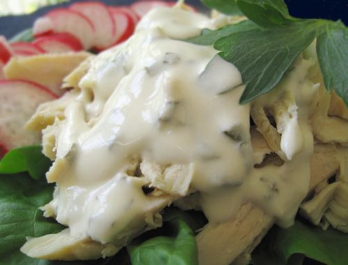 Chicken Salad in a Creamy Chive and Lovage Dressing. Photo by Caroline Cooks